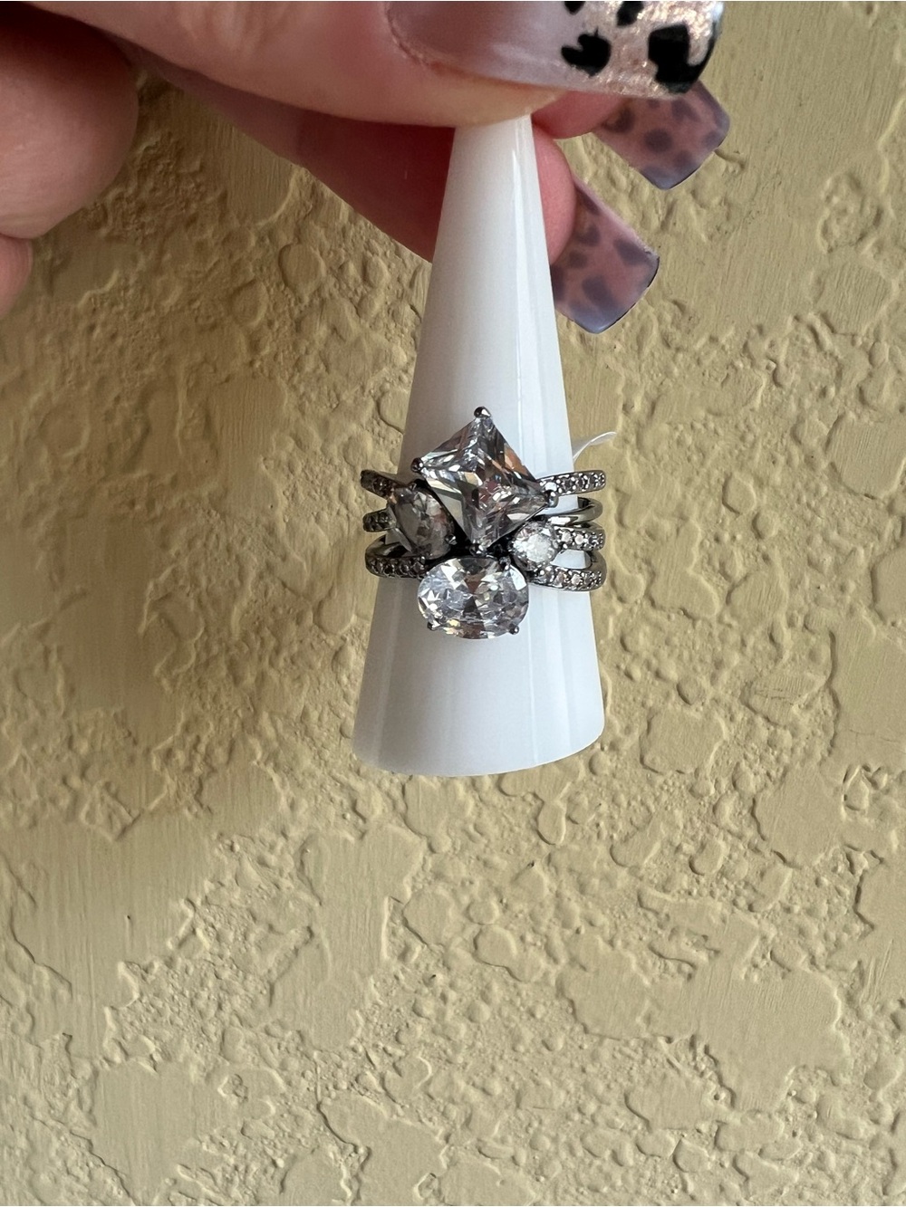 Hematite Tone Crystal Statement Ring